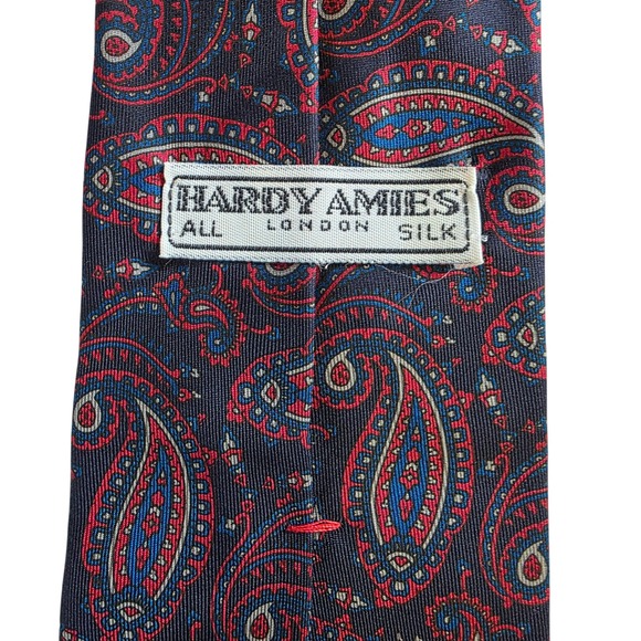 Hardy Amies Mens Silk Paisley Print Tie Navy‎ Red Blue - Picture 3 of 6